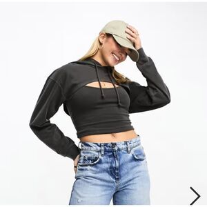 Miss Selfridge cropped hoodie in charcoal